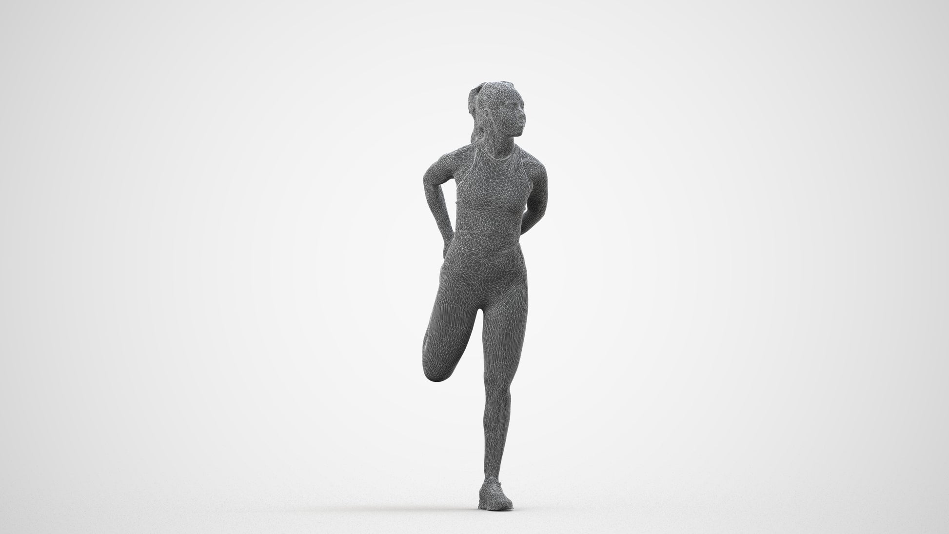 realistic 3D woman sport, scanned archviz people for Blender and 3ds Max, wireframe side view