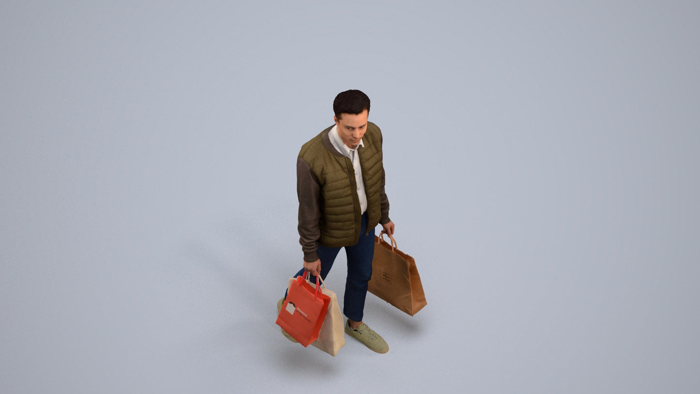 3D human model man casual formal, photogrammetry scanned person for archviz, back view render