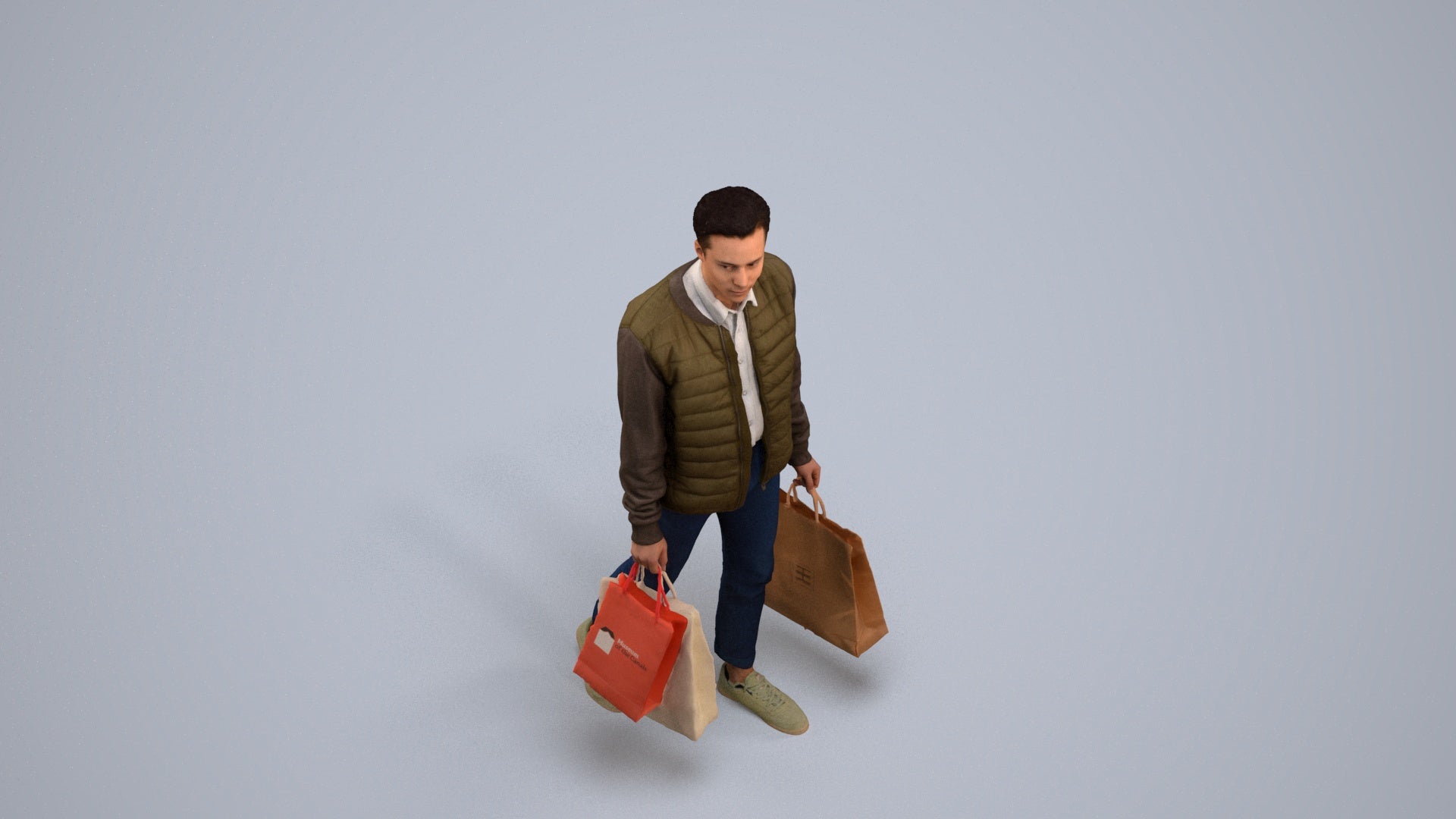 3D human model man casual formal, photogrammetry scanned person for archviz, back view render