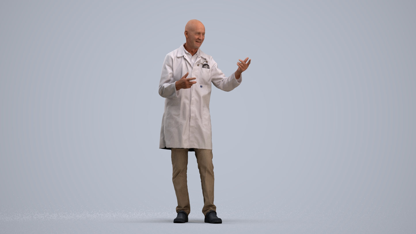 3D scanned senior man medical, photorealistic archviz people for Enscape and SketchUp, standing pose render