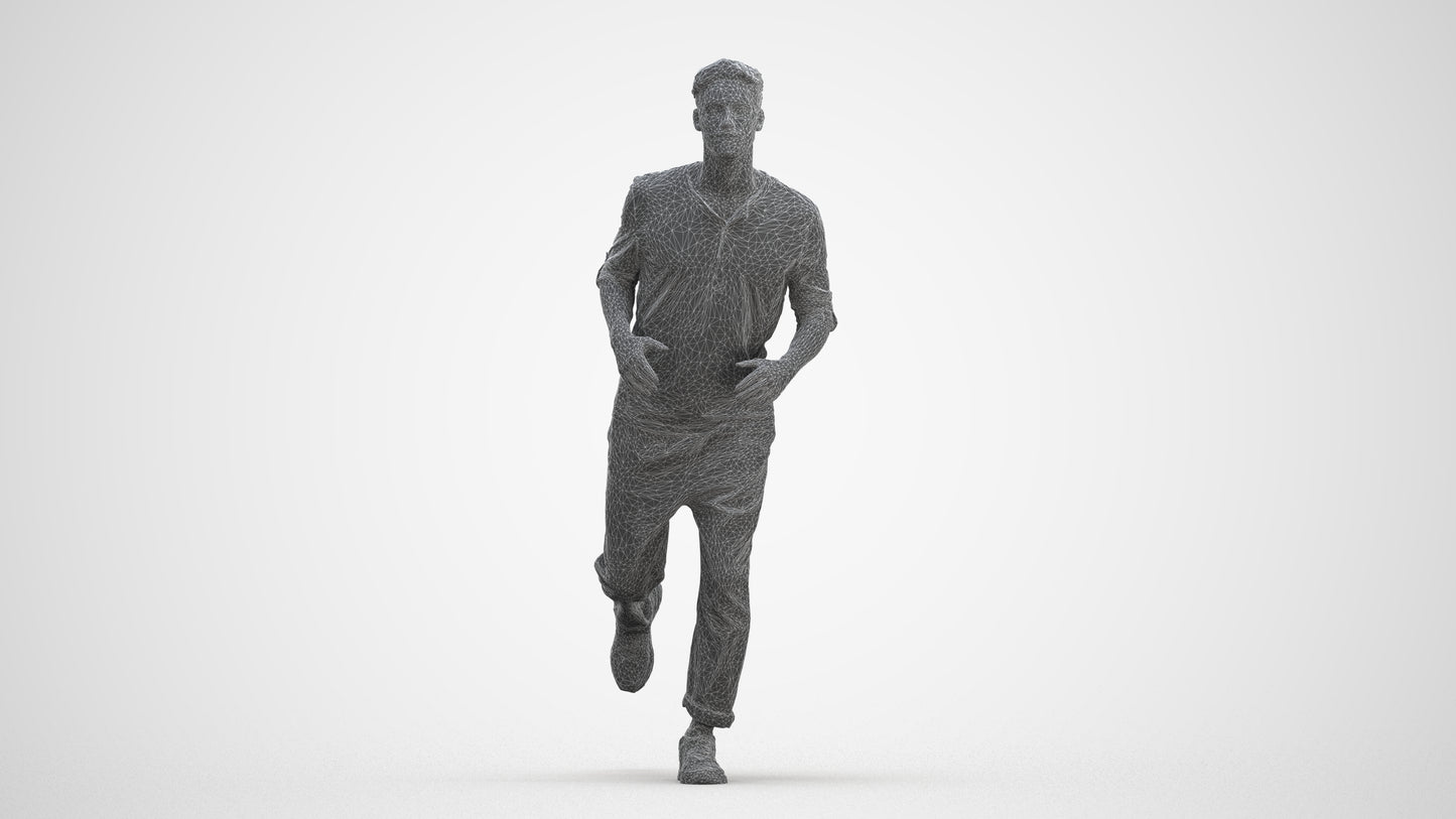 scanned 3D man casual sport, photogrammetry people for Enscape and V-Ray, three-quarter front view render