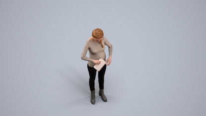 3D people model woman casual standing, scanned human for 3ds Max rendering, back view render