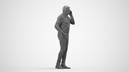 3D human model man casual standing, photogrammetry scanned person for archviz, wireframe side view