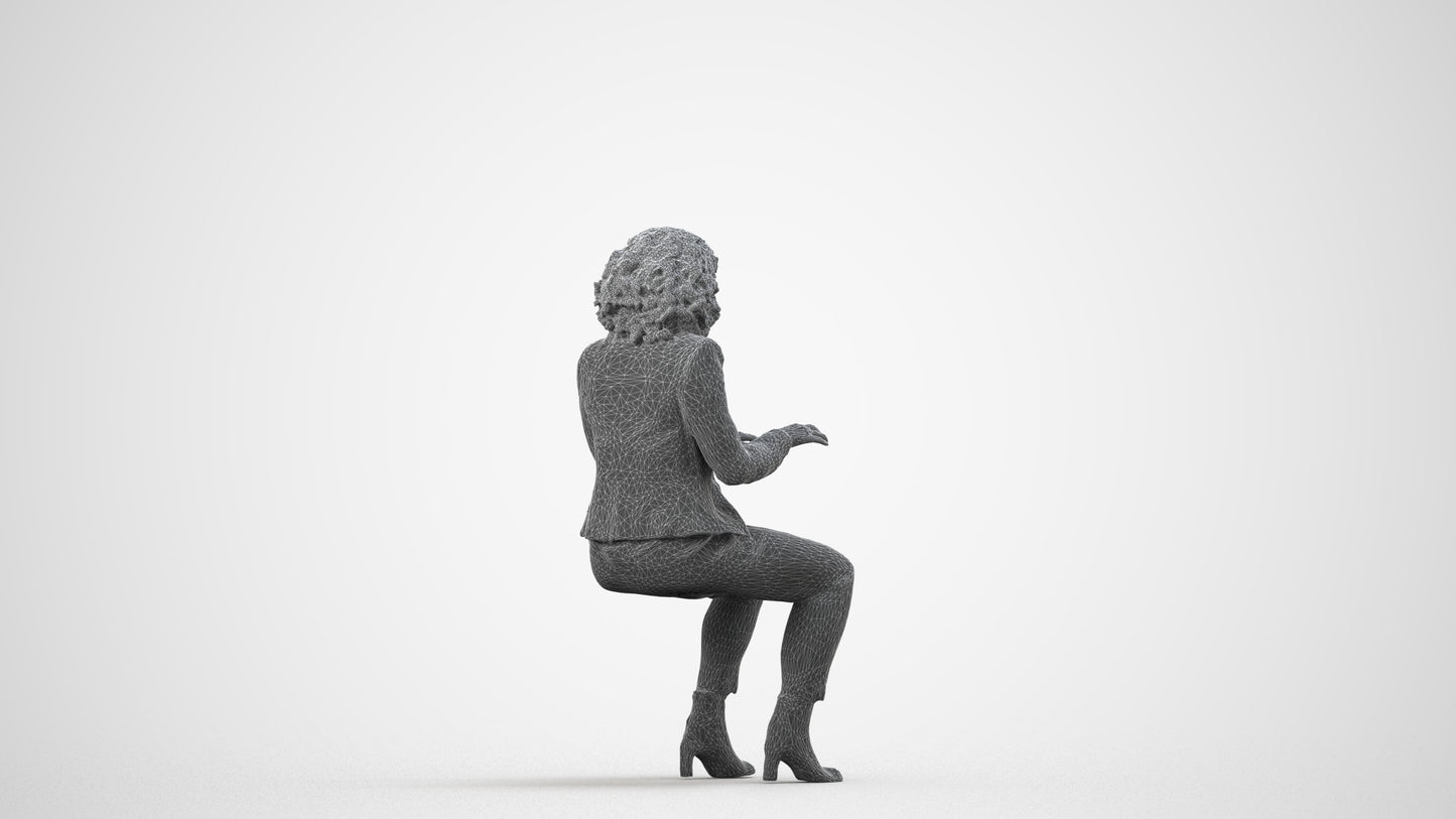 photogrammetry 3D woman business, realistic human model archviz FBX, wireframe side view
