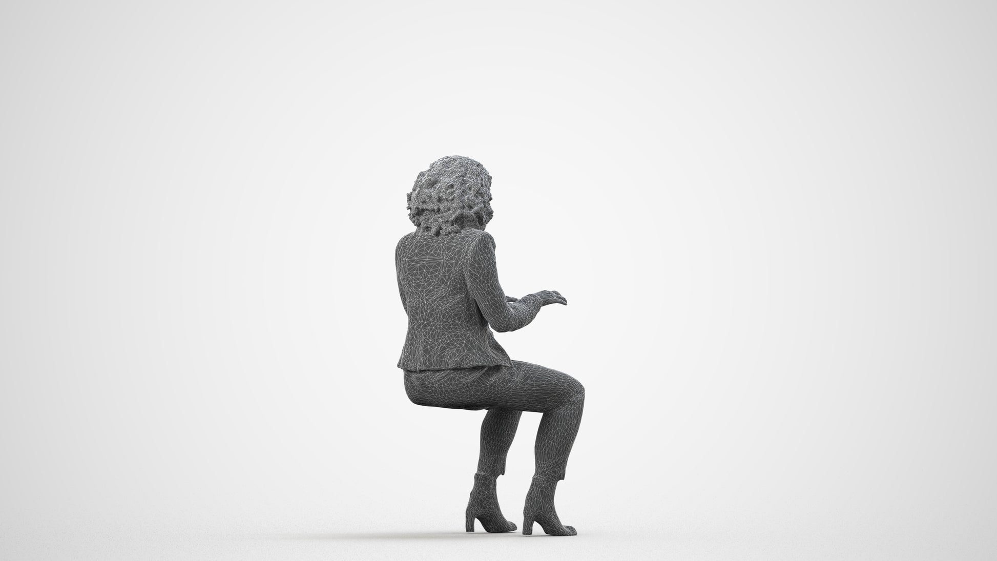 photogrammetry 3D woman business, realistic human model archviz FBX, wireframe side view