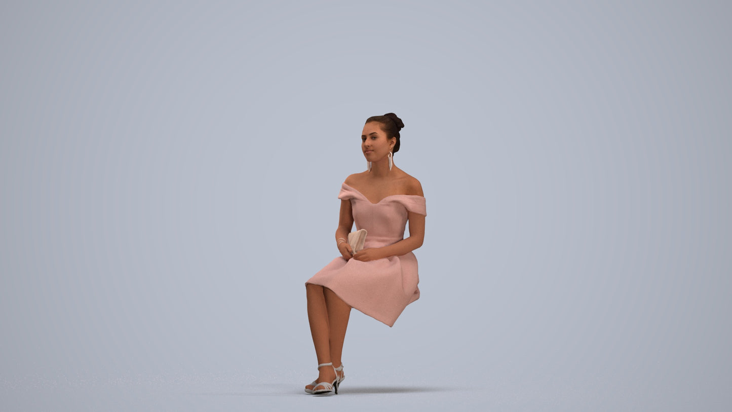 3D human model woman formal, photogrammetry scanned person for archviz, standing pose render