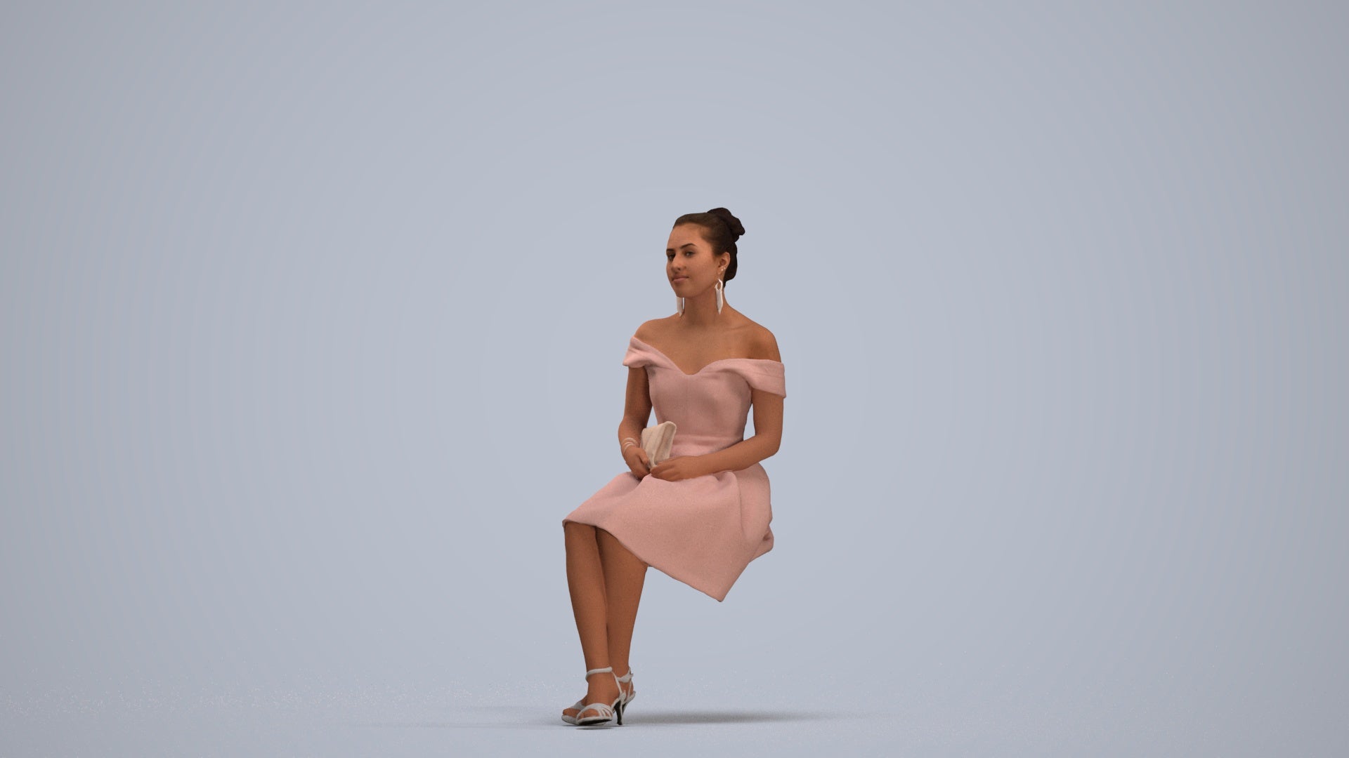 3D human model woman formal, photogrammetry scanned person for archviz, standing pose render