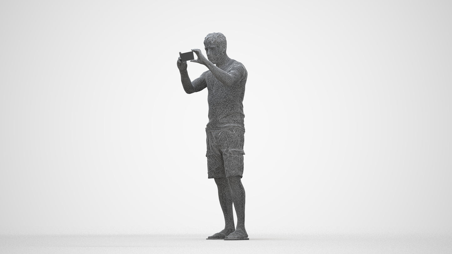 realistic 3D man casual standing, scanned archviz people for Blender and 3ds Max, wireframe back view