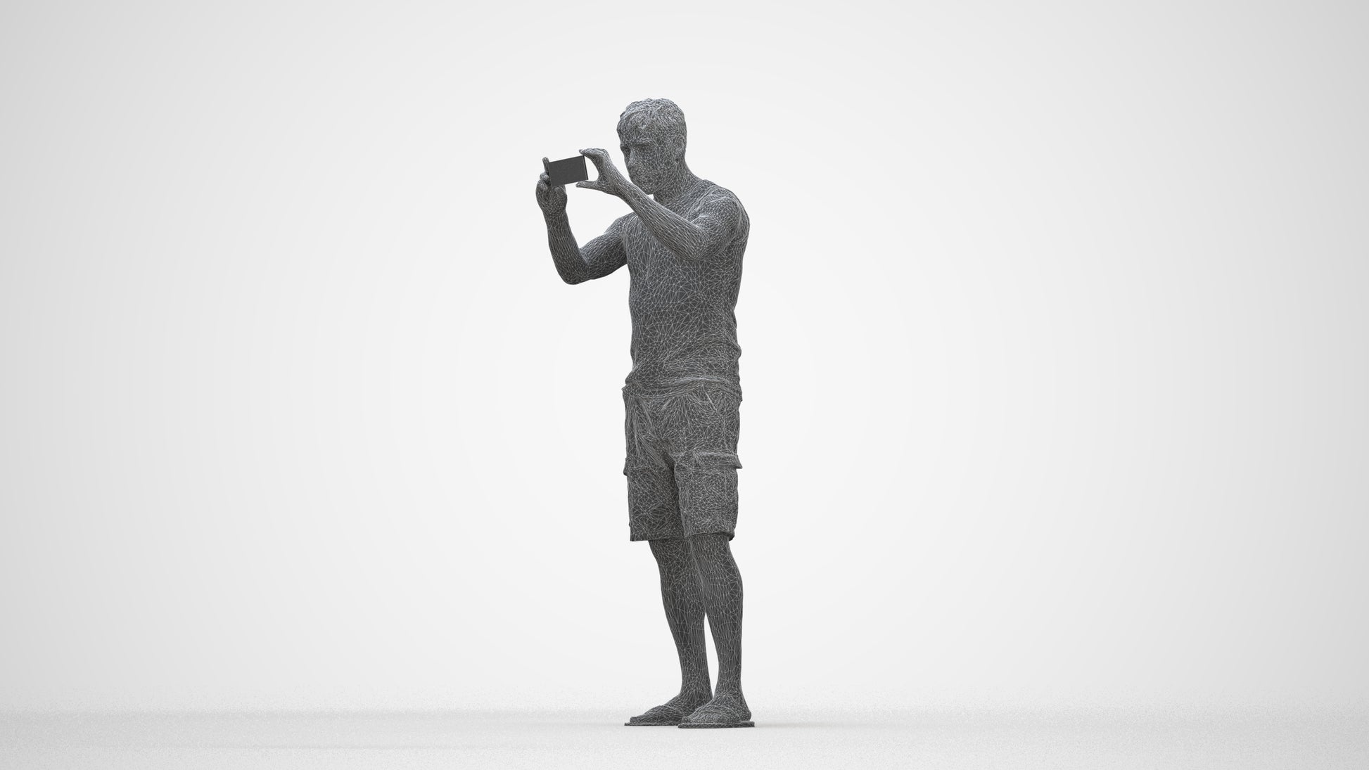 realistic 3D man casual standing, scanned archviz people for Blender and 3ds Max, wireframe back view