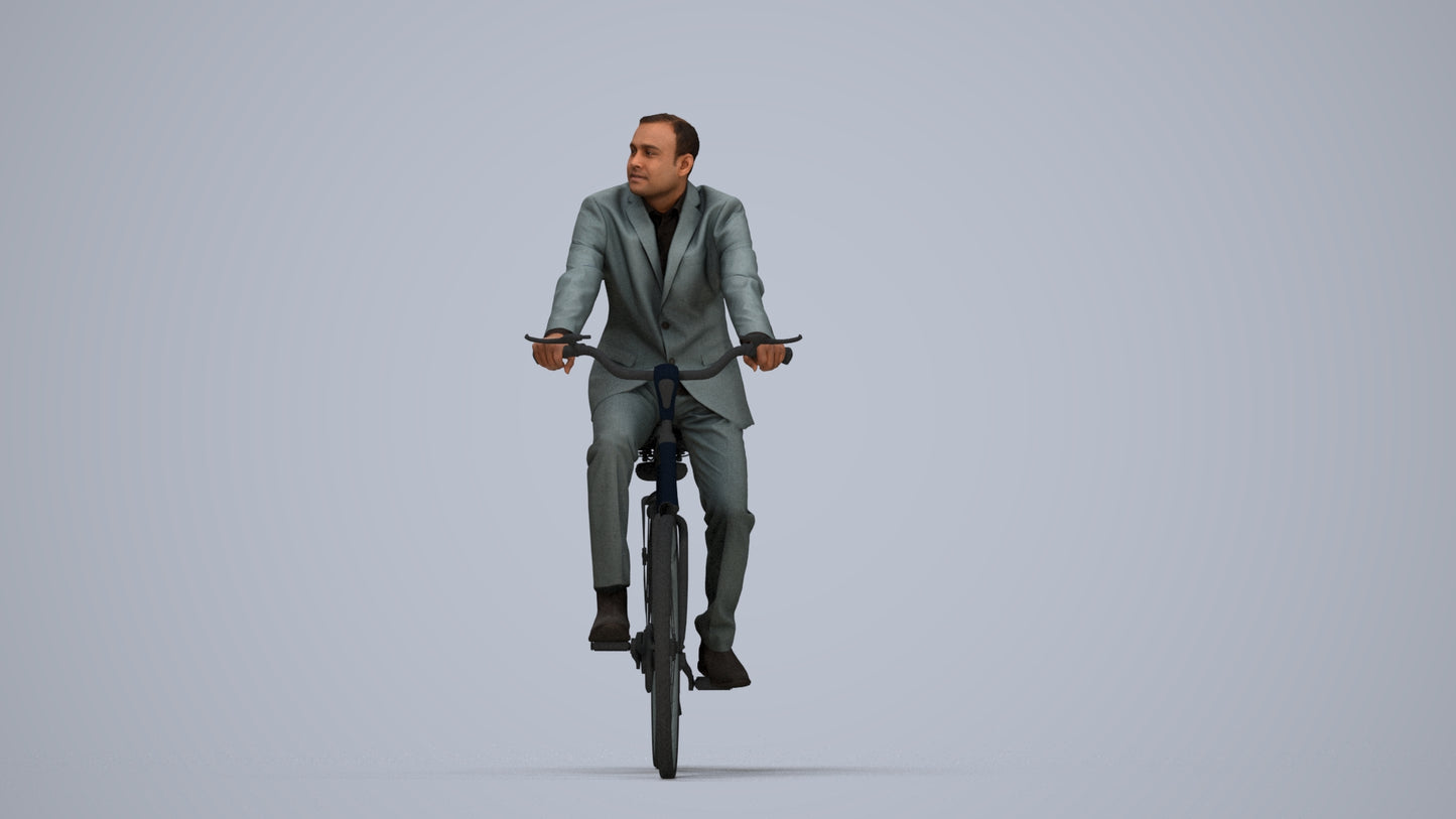 3D people model man business cycling, scanned human for 3ds Max rendering, top-down view render