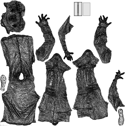 3D human model man casual standing, photogrammetry scanned person for archviz, wireframe top-down view