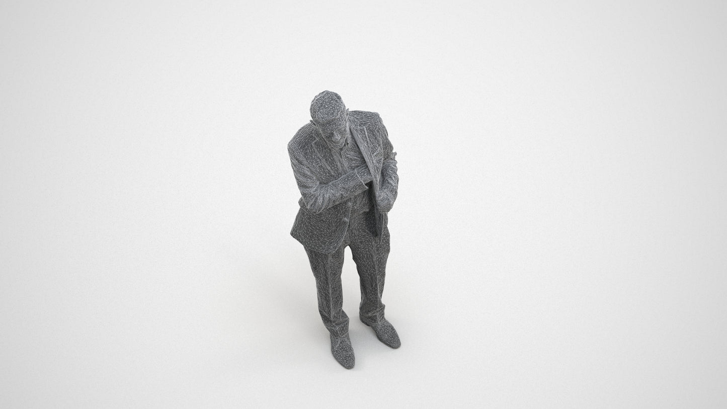 3D people model senior man business, scanned human for 3ds Max rendering, wireframe three-quarter view