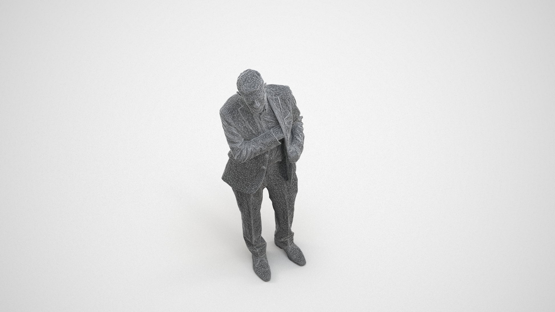3D people model senior man business, scanned human for 3ds Max rendering, wireframe three-quarter view