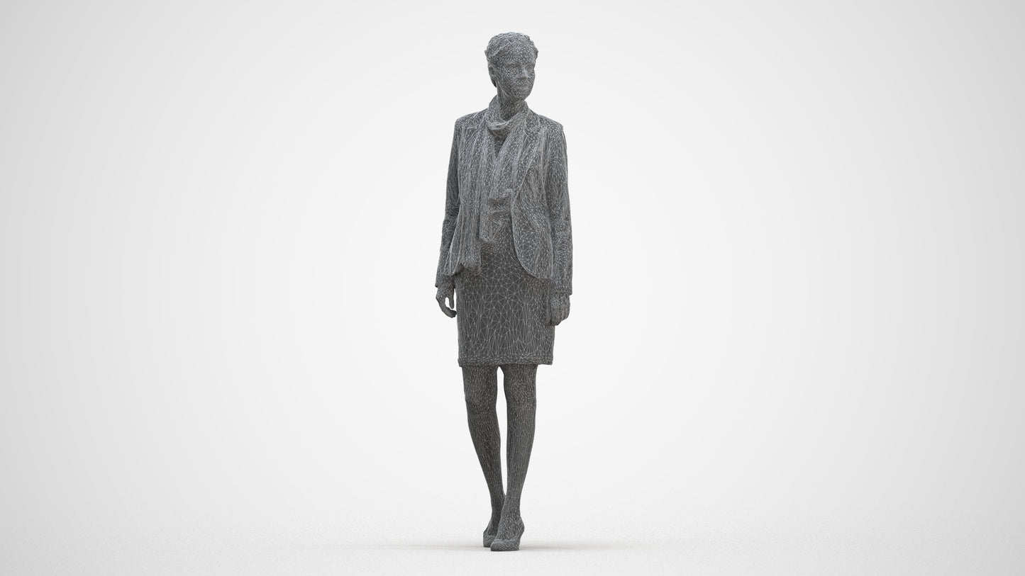 realistic 3D human woman business walking, archviz people FBX OBJ for Blender, three-quarter front view render