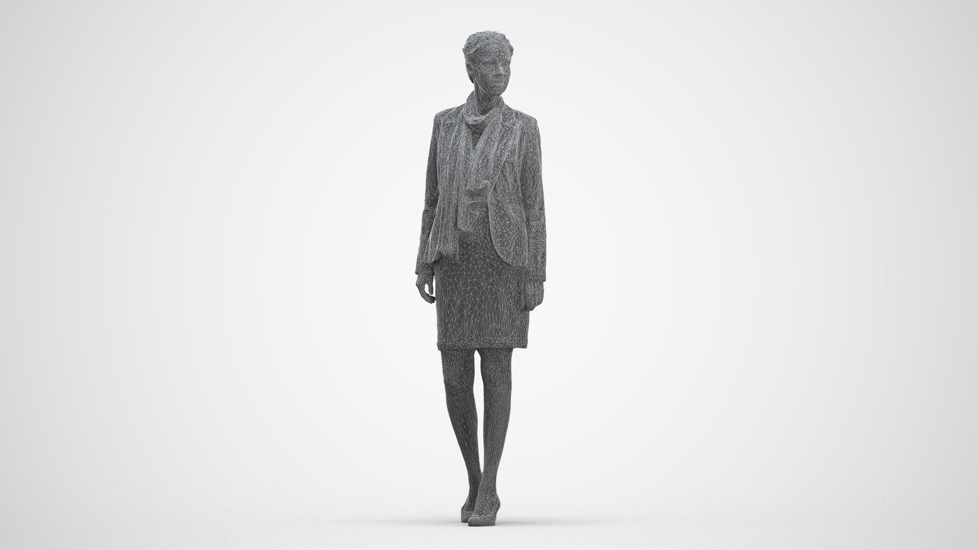 realistic 3D human woman business walking, archviz people FBX OBJ for Blender, three-quarter front view render