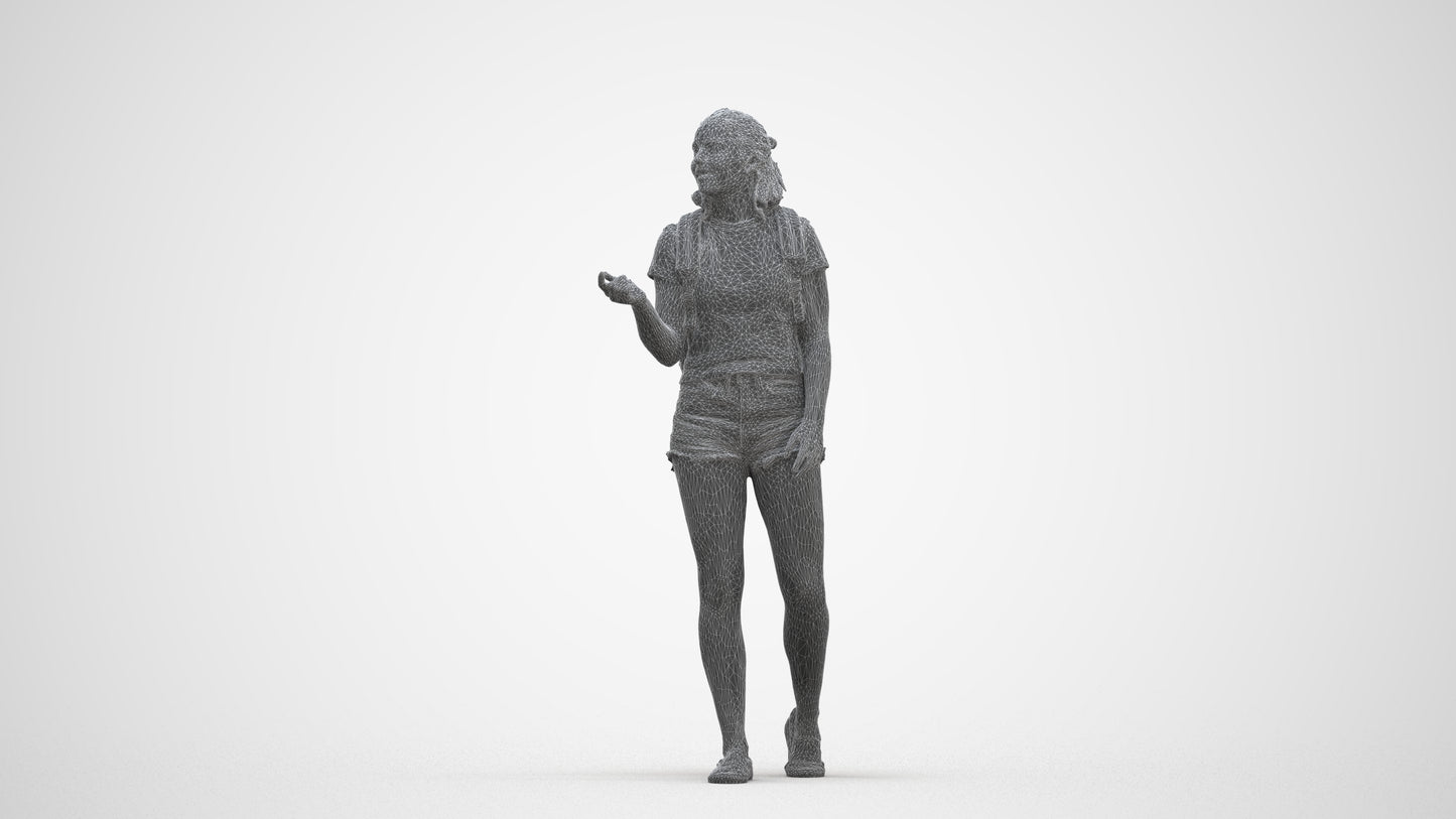 3D scanned girl standing casual, photorealistic archviz people for Enscape and SketchUp, three-quarter front view render