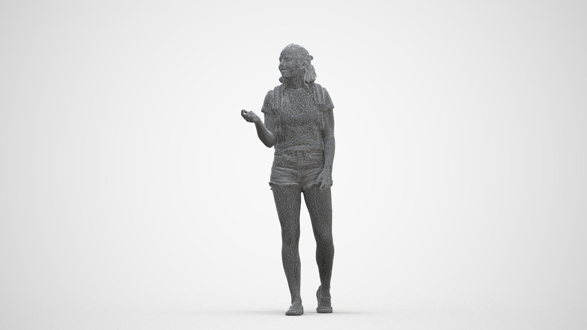 3D scanned girl standing casual, photorealistic archviz people for Enscape and SketchUp, three-quarter front view render