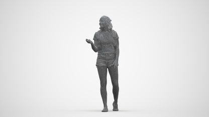 3D scanned girl standing casual, photorealistic archviz people for Enscape and SketchUp, three-quarter front view render