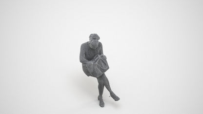 3D people model woman casual sitting, scanned human for 3ds Max rendering, wireframe three-quarter view