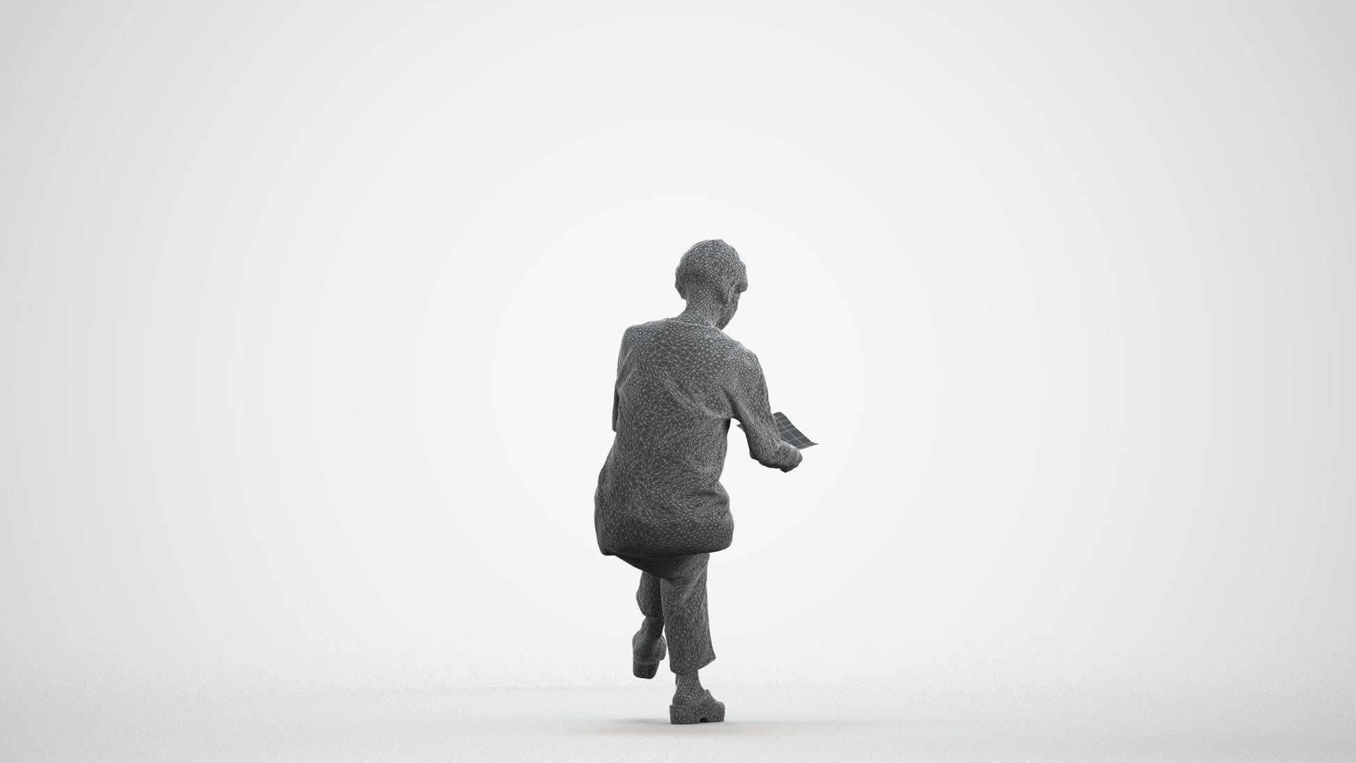 realistic 3D senior woman medical, scanned archviz people for Blender and 3ds Max, wireframe front view