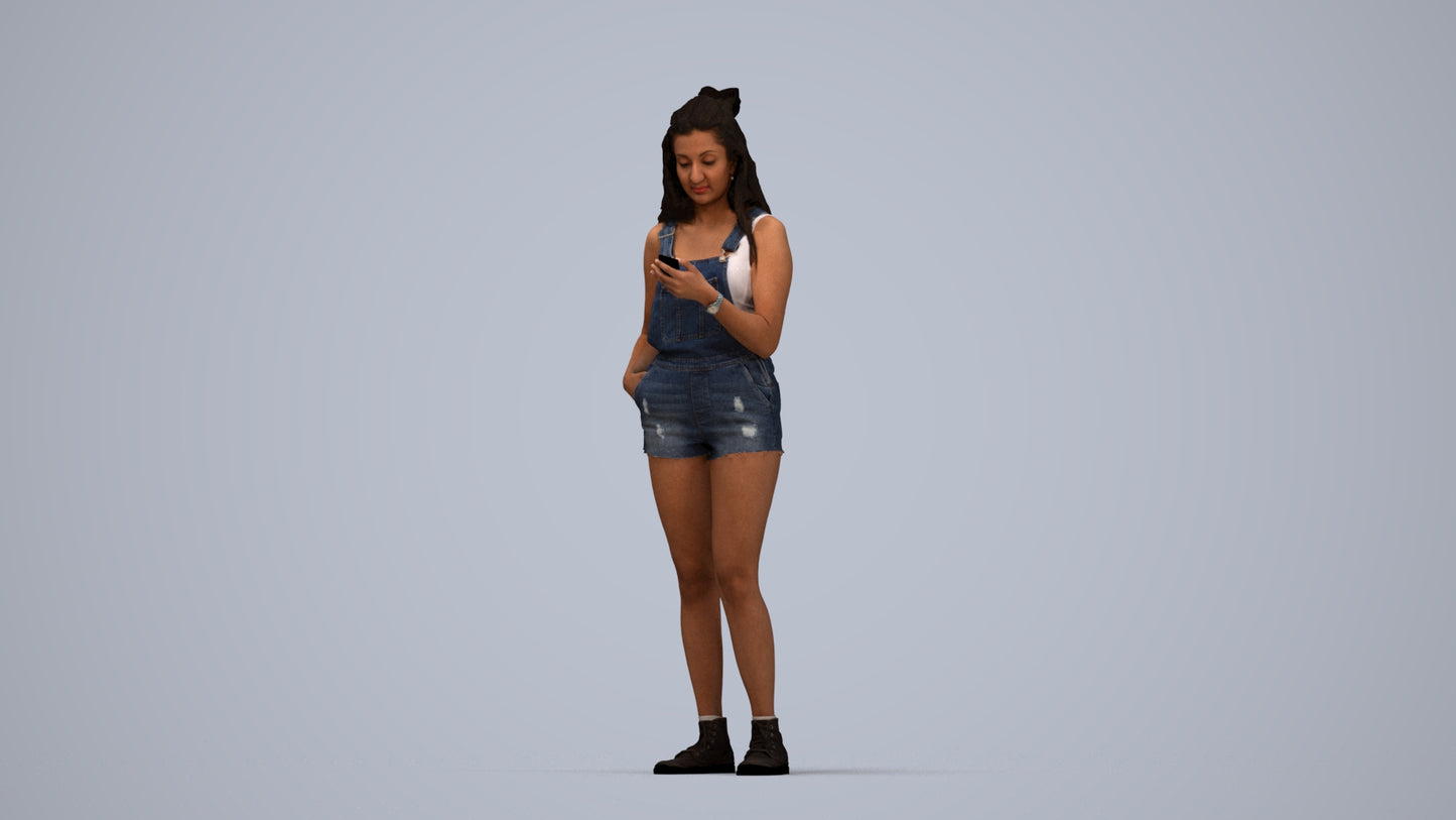 realistic 3D people woman casual standing, render-ready for V-Ray and Corona, FBX OBJ, top-down view render