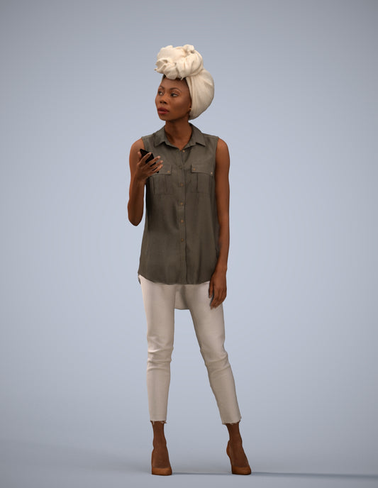 3D scanned woman standing casual, photorealistic archviz people for Enscape and SketchUp