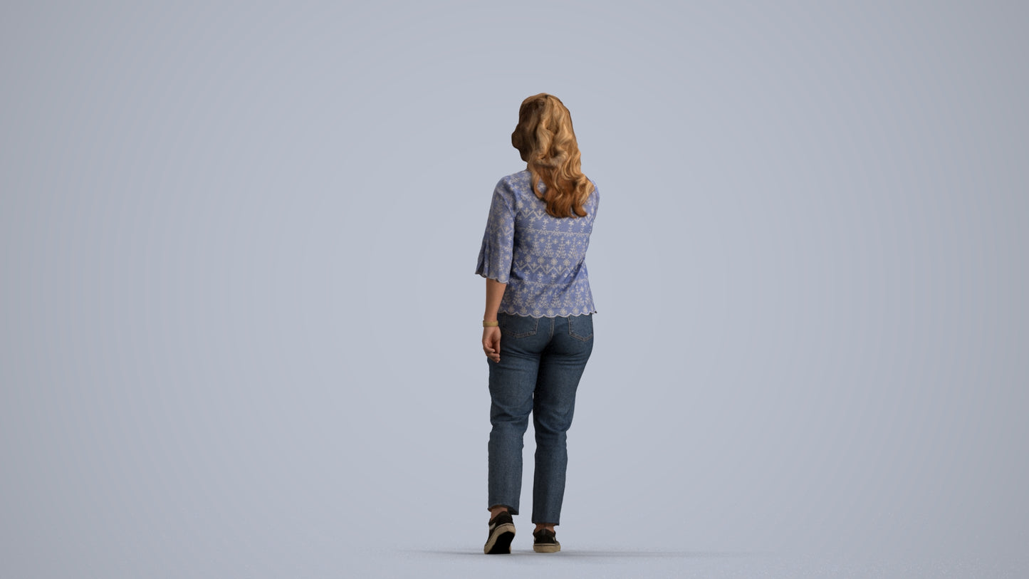 3D human model woman casual mix, photogrammetry scanned person for archviz, front view render