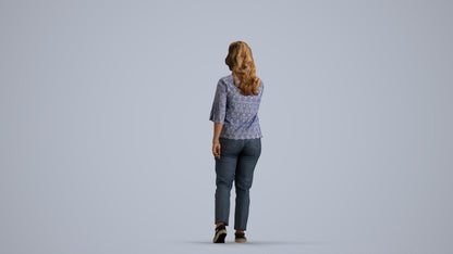 3D human model woman casual mix, photogrammetry scanned person for archviz, front view render