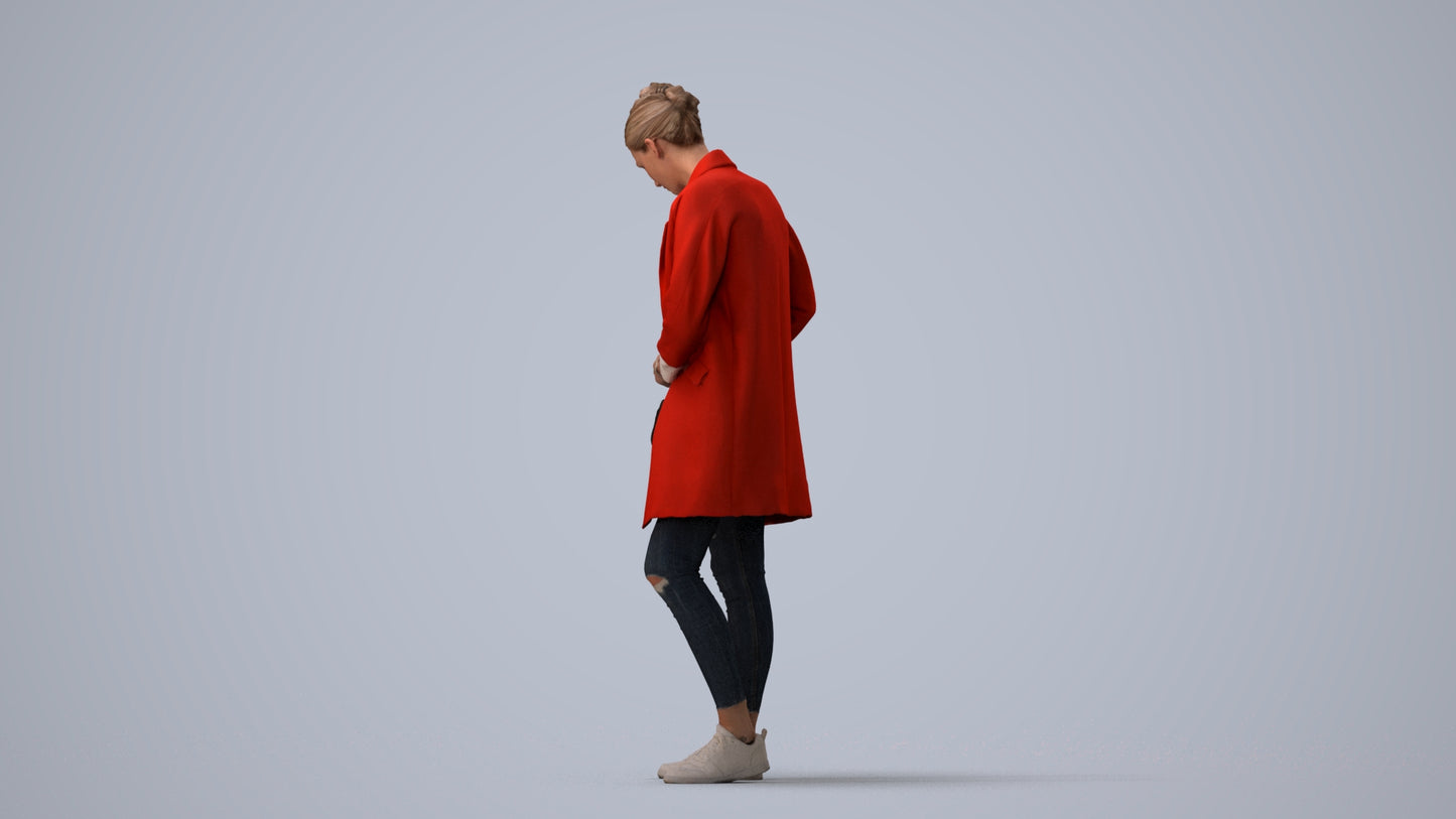 3D people model woman casual standing, scanned human for 3ds Max rendering, three-quarter view render