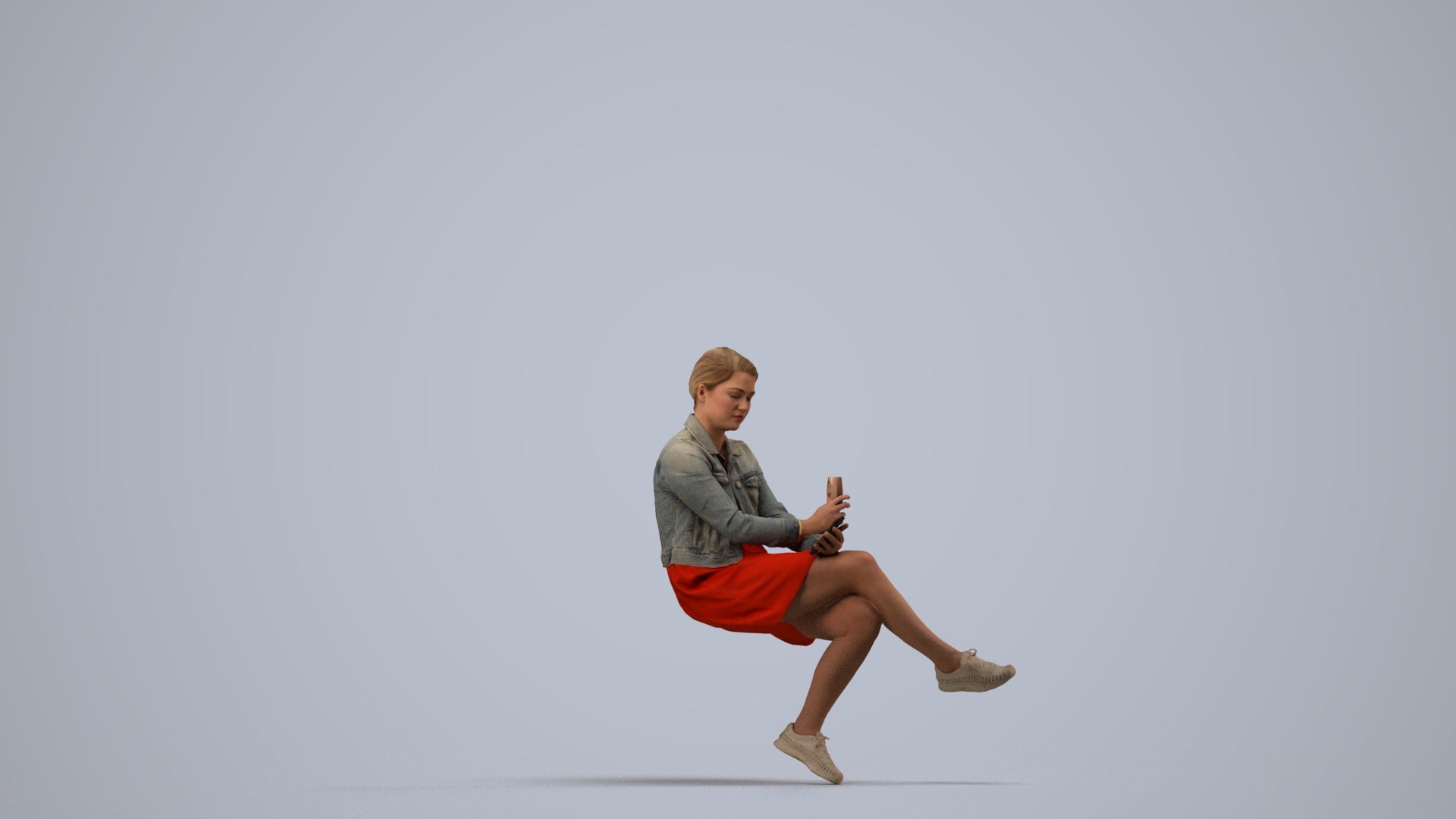 3D people model woman casual sitting, scanned human for 3ds Max rendering, side view render