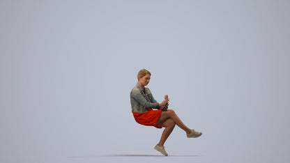 3D people model woman casual sitting, scanned human for 3ds Max rendering, side view render