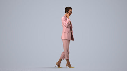 3D human model woman business walking, photogrammetry scanned person for archviz, side view render