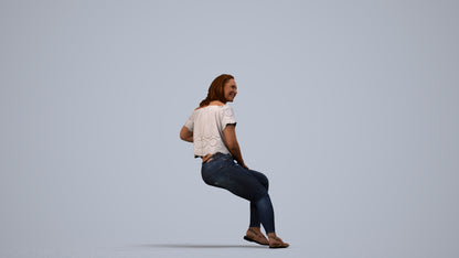 realistic 3D people woman casual sitting, render-ready for V-Ray and Corona, FBX OBJ, side view render