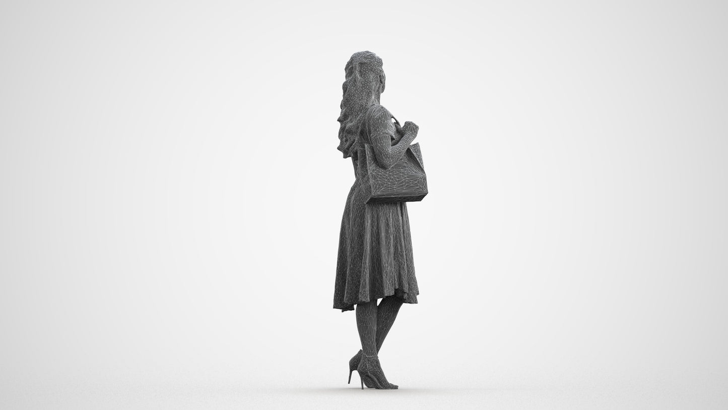 realistic 3D people woman casual standing, render-ready for V-Ray and Corona, FBX OBJ, wireframe front view
