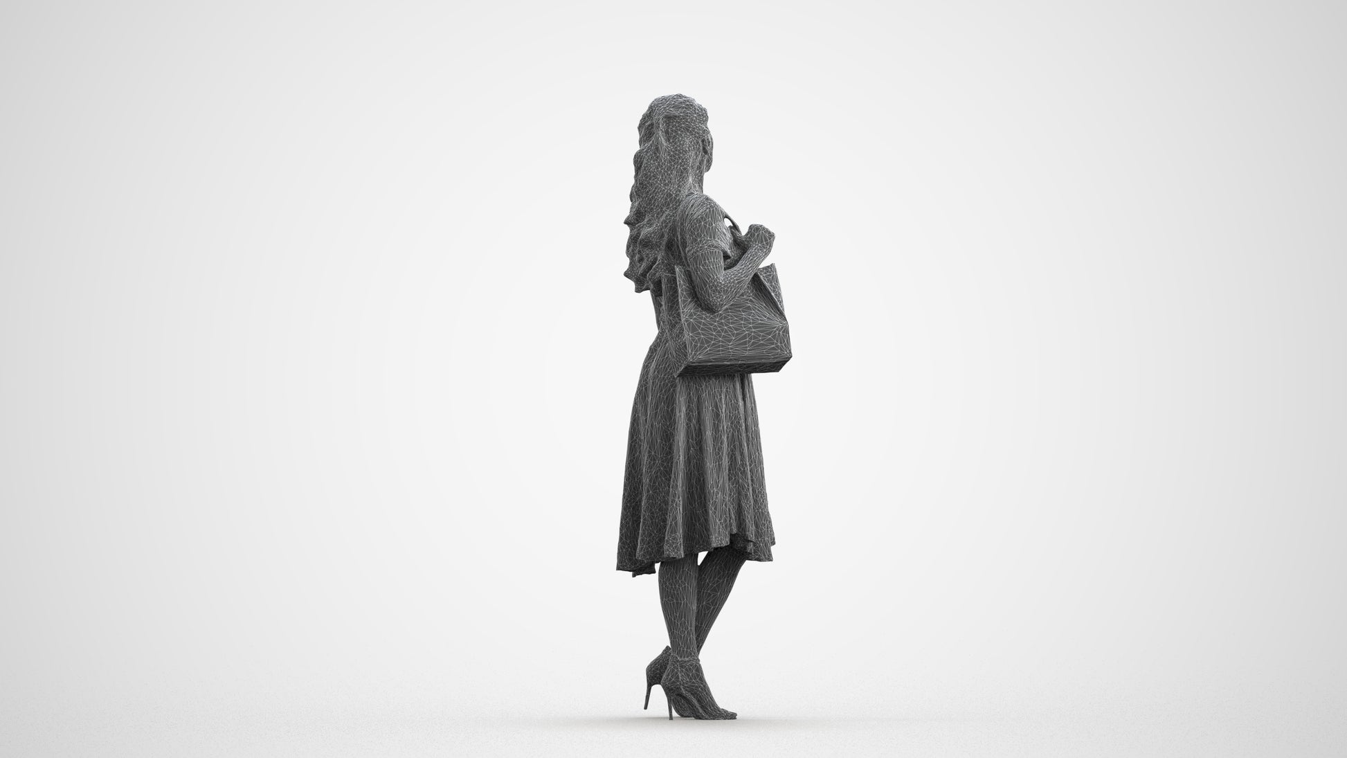 realistic 3D people woman casual standing, render-ready for V-Ray and Corona, FBX OBJ, wireframe front view
