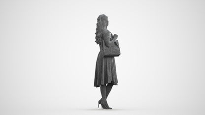realistic 3D people woman casual standing, render-ready for V-Ray and Corona, FBX OBJ, wireframe front view