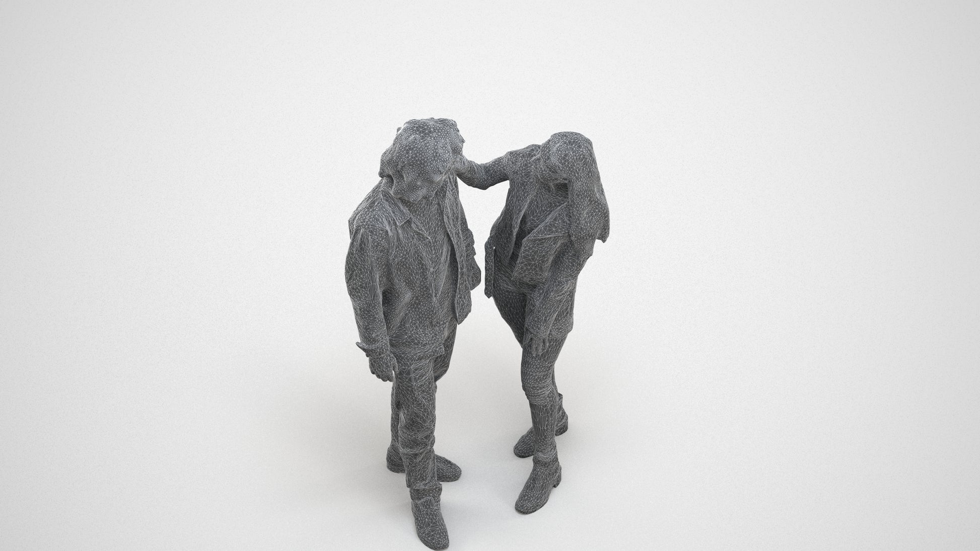 realistic 3D woman casual couple, scanned archviz people for Blender and 3ds Max, wireframe three-quarter view