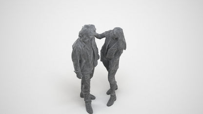 realistic 3D woman casual couple, scanned archviz people for Blender and 3ds Max, wireframe three-quarter view
