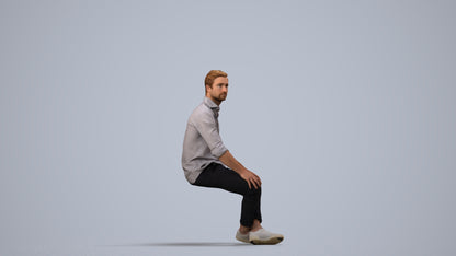 scanned 3D man casual sitting, photogrammetry people for Enscape and V-Ray, side view render