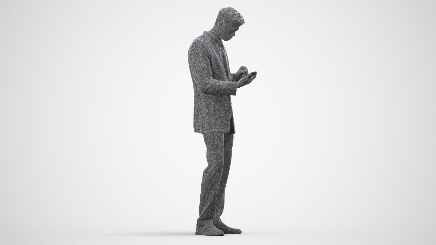 realistic 3D human man business, archviz people FBX OBJ for Blender, wireframe side view