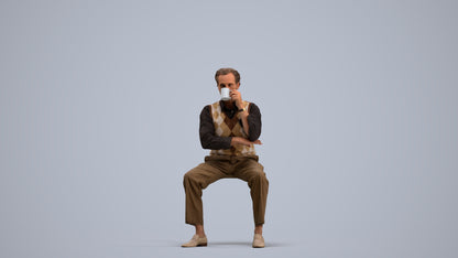 realistic 3D man business sitting, scanned archviz people for Blender and 3ds Max, standing pose render