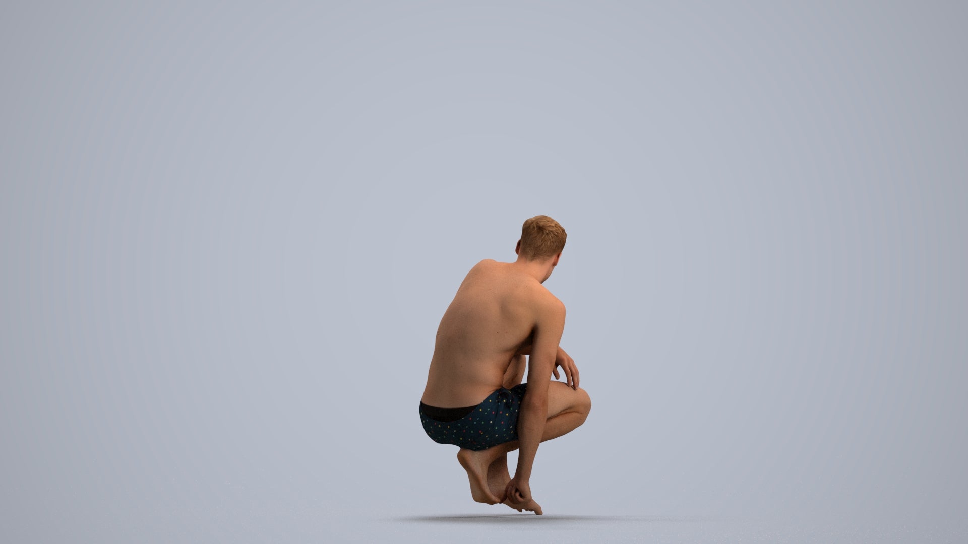 realistic 3D human man pool, archviz people FBX OBJ for Blender, front view render