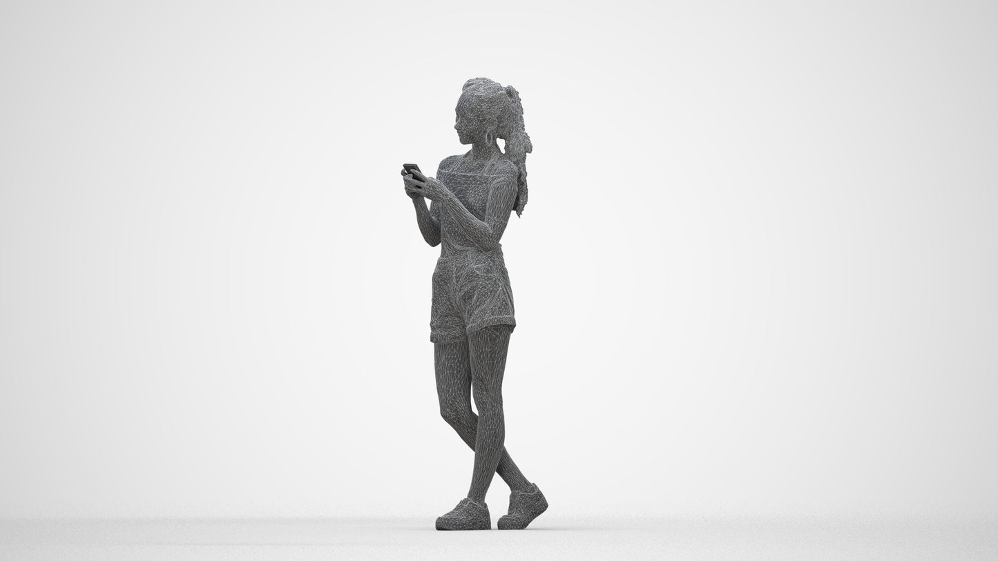 3D people model woman casual standing, scanned human for 3ds Max rendering, wireframe back view