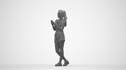 3D people model woman casual standing, scanned human for 3ds Max rendering, wireframe back view