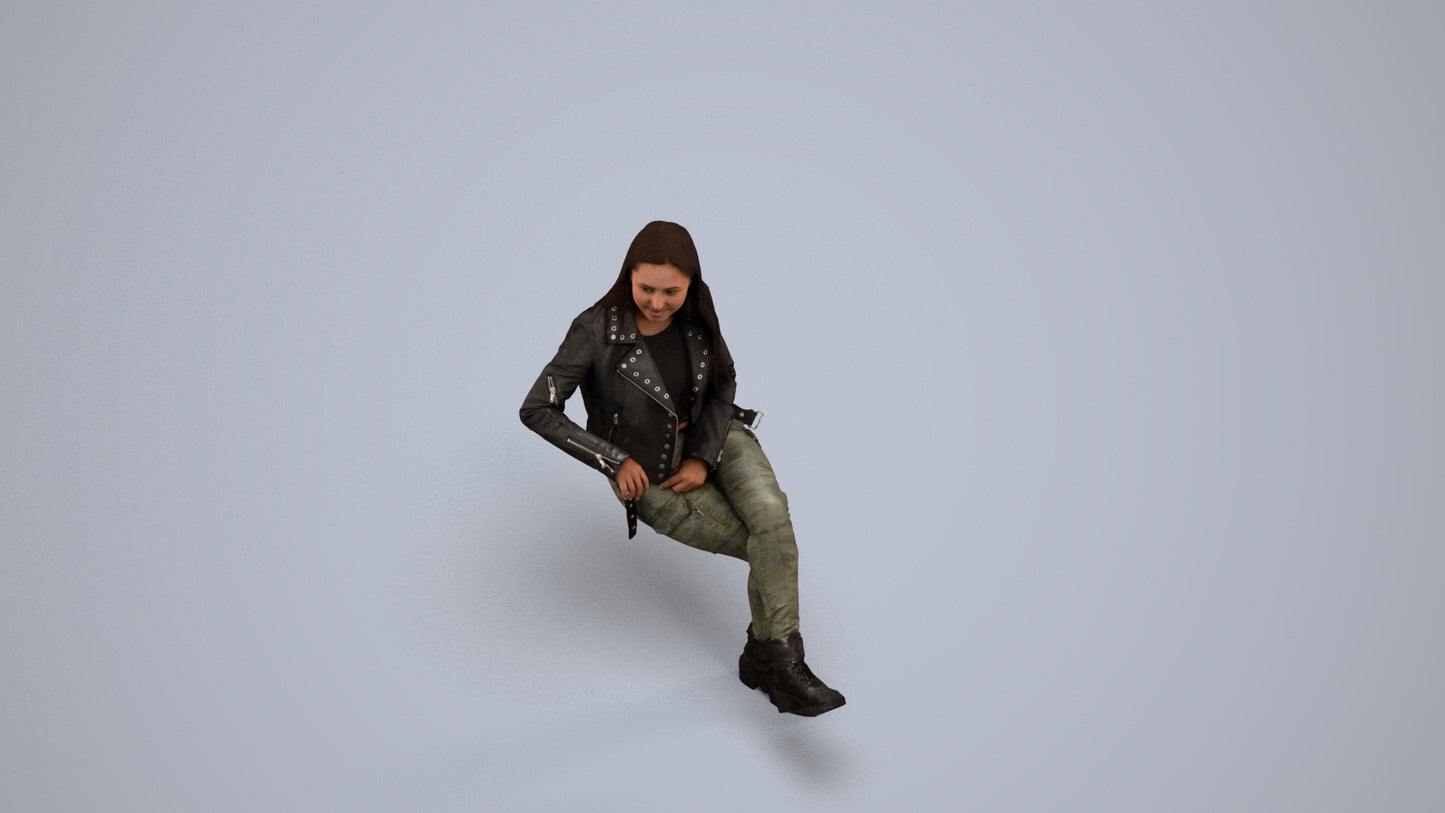 3D scanned woman sitting casual, photorealistic archviz people for Enscape and SketchUp, back view render