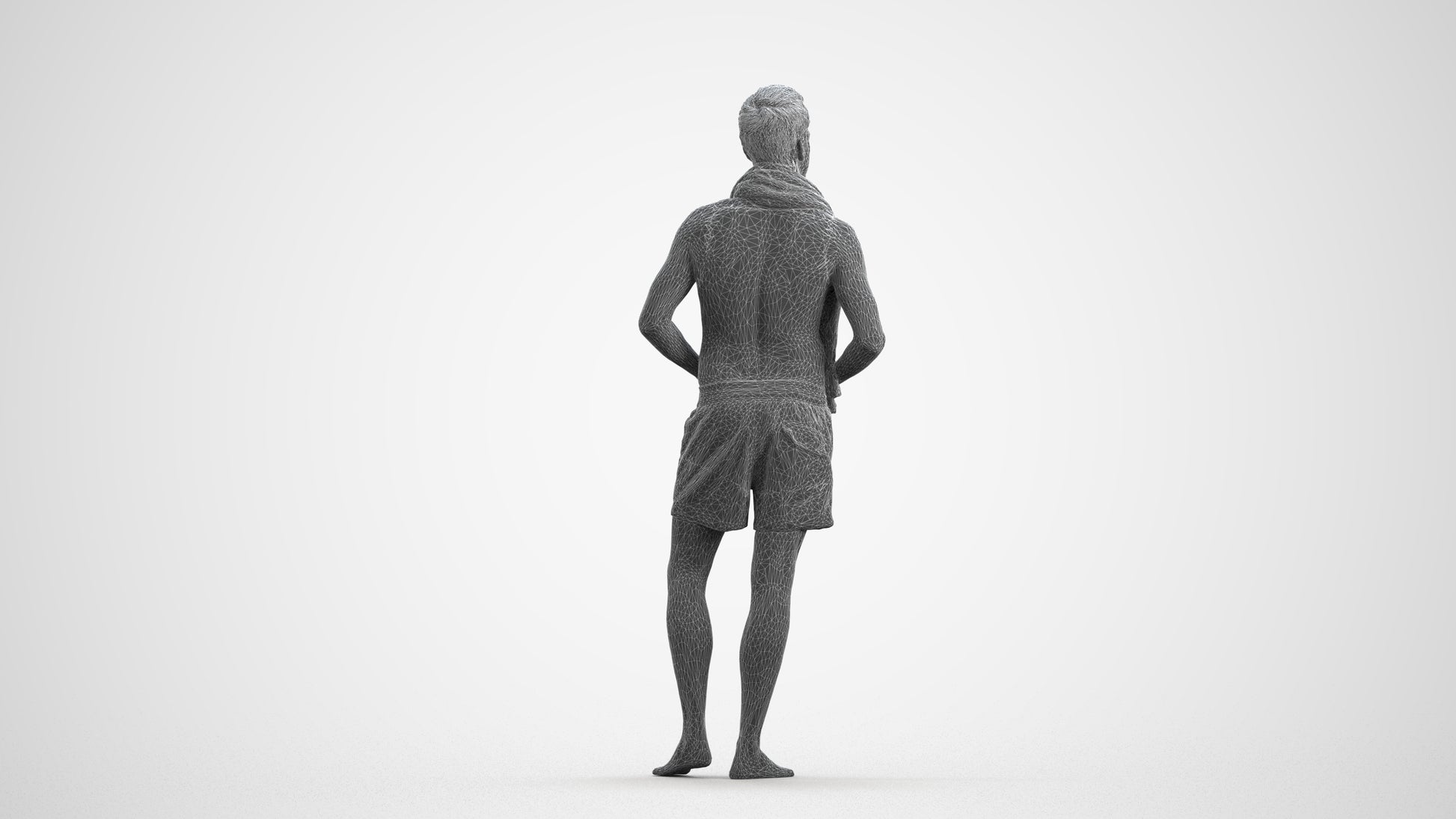 realistic 3D man sport pool, scanned archviz people for Blender and 3ds Max, wireframe front view