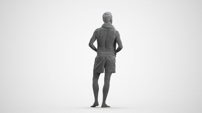 realistic 3D man sport pool, scanned archviz people for Blender and 3ds Max, wireframe front view