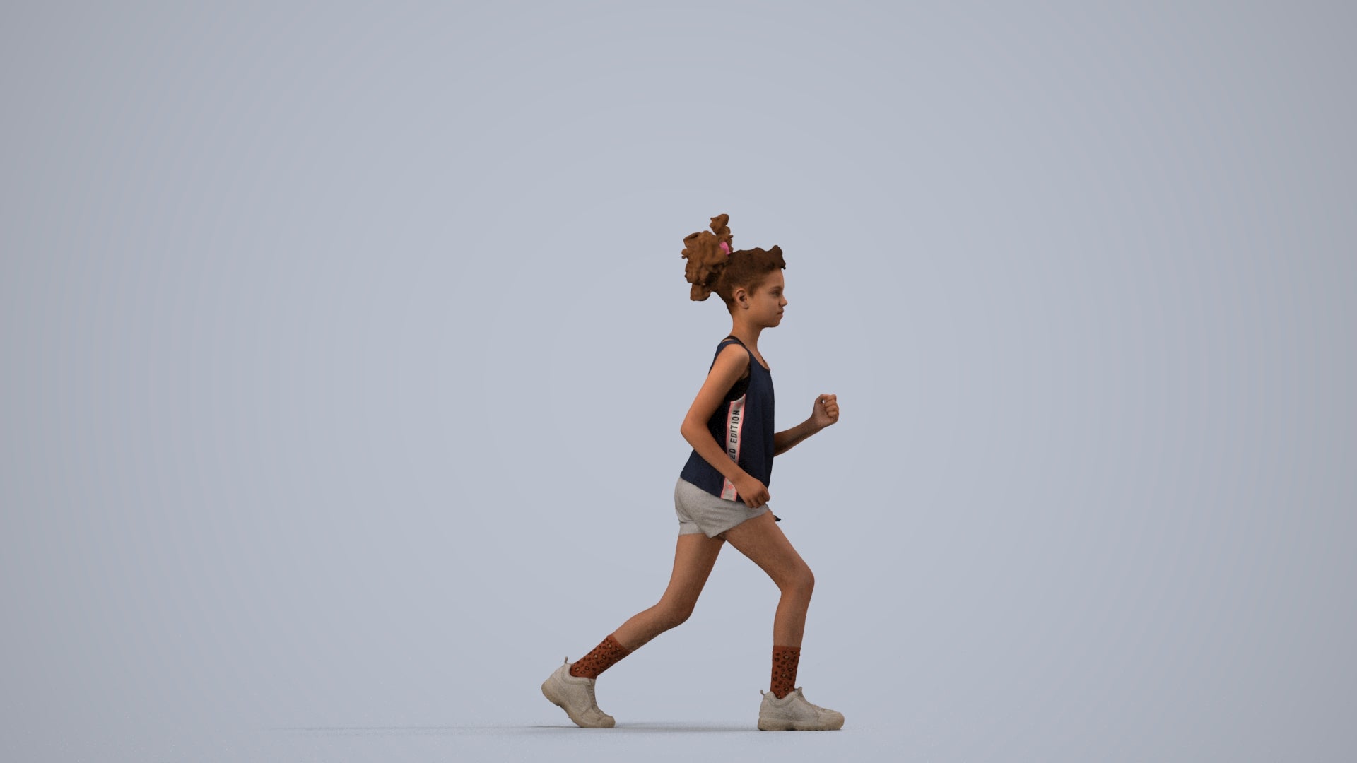 photogrammetry 3D girl sport kids, realistic human model archviz FBX, side view render