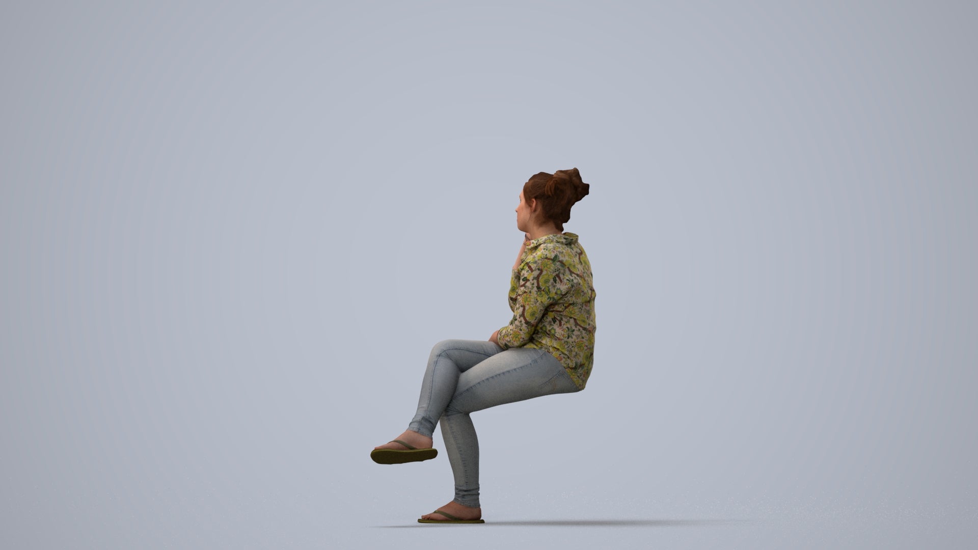 3D scanned boy sitting casual, photorealistic archviz people for Enscape and SketchUp, three-quarter view render