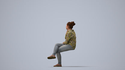 3D scanned boy sitting casual, photorealistic archviz people for Enscape and SketchUp, three-quarter view render